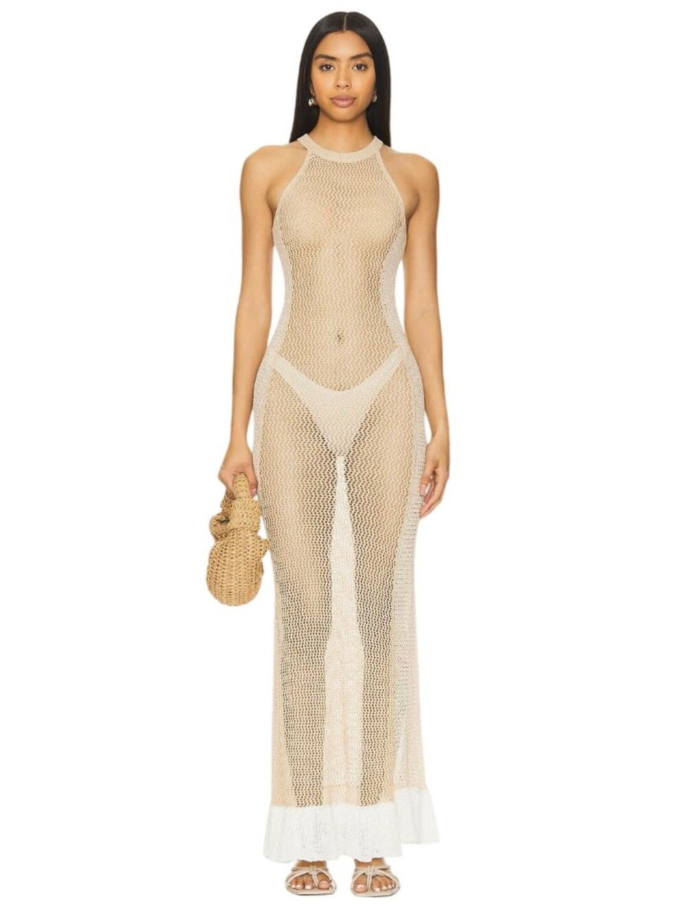 Tularosa Valerian Maxi Dress in Natural Multi Medium New Womens Crochet Gown
